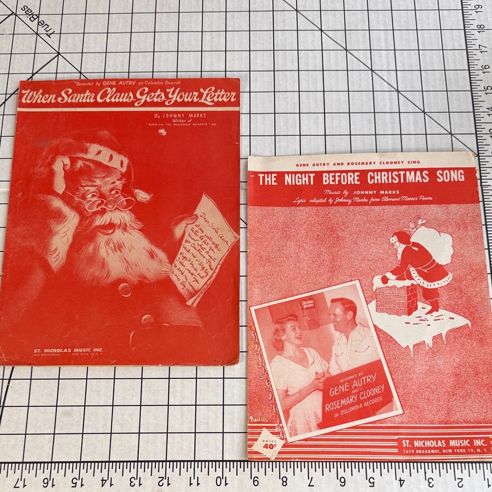 Vintage Christmas Sheet Music Pair 1940s 1950s Santa Gene Autry Johnny Marks